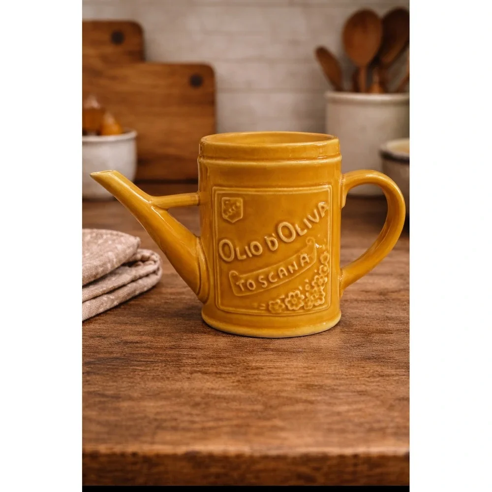 Williams Sonoma Olio d'Oliva Toscana Olive Oil Decanter Dispenser Mustard Yellow